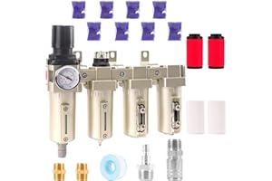 NEPIKE 1/2" NPT Industrial Grade 4 Stage Air Compressor Drying System, 0-240 PSI, Particulate & Coalescing Filters, Auto Drain Air Compressor Water Separator System Filter Oil for Paint Spray＆ Plasma Cutter