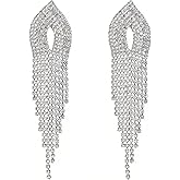 Rhinestone Earrings Dangling for Women Sparkly Silver Dangle Earrings Girls Long Chandelier Earrings Tassel Lightweight Ear Studs Cubic Zirconia (KE001S-W)