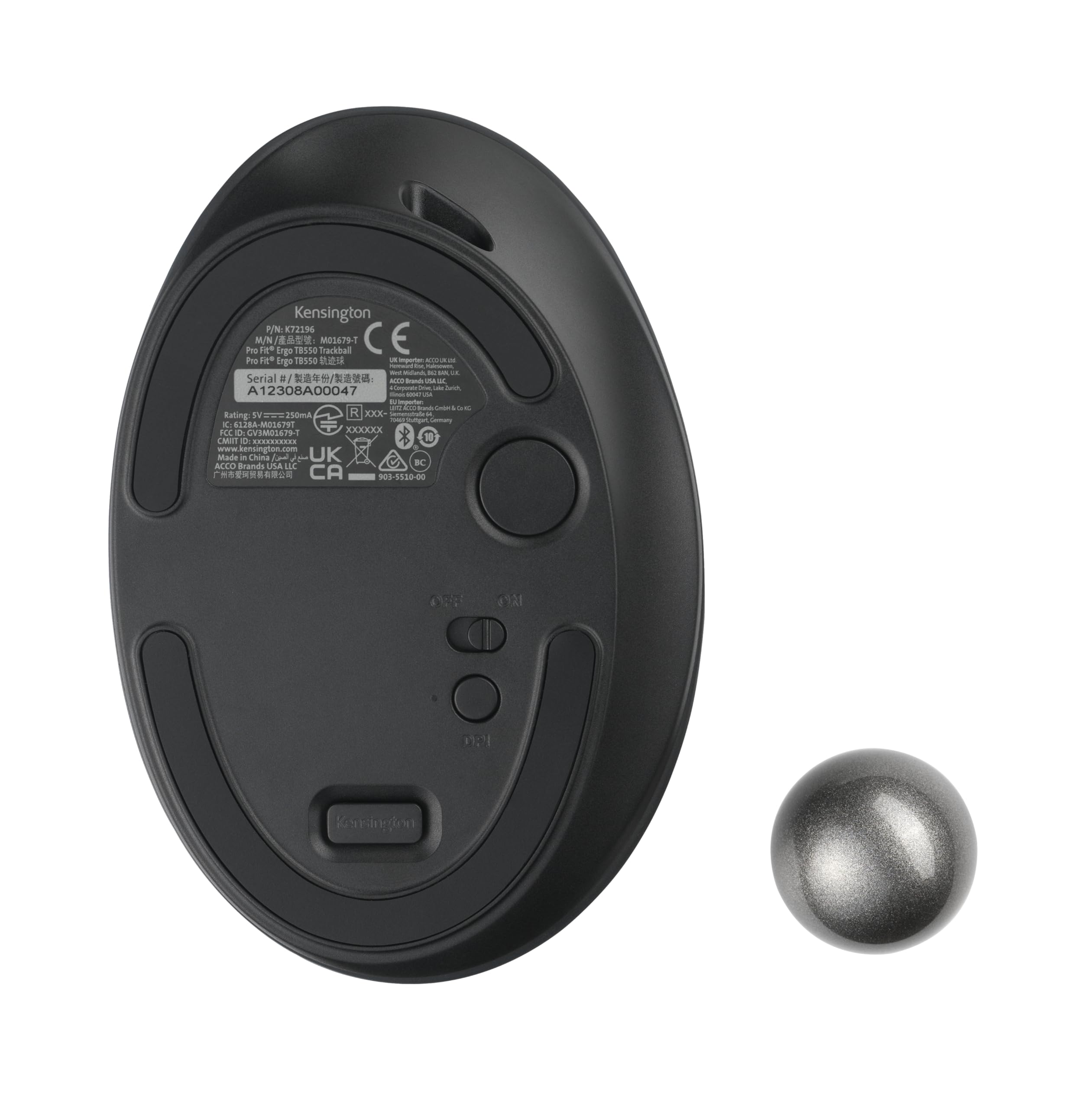 Kensington Pro Fit Ergo TB550 Trackball-Maus, wiederaufladbar Batterie, kabellose Bluetooth Maus, ergonomischer 34-mm-Trackball mit 4D-Scrollring, aus bis zu 51% recyceltem Kunststoff (K72196WW) 6