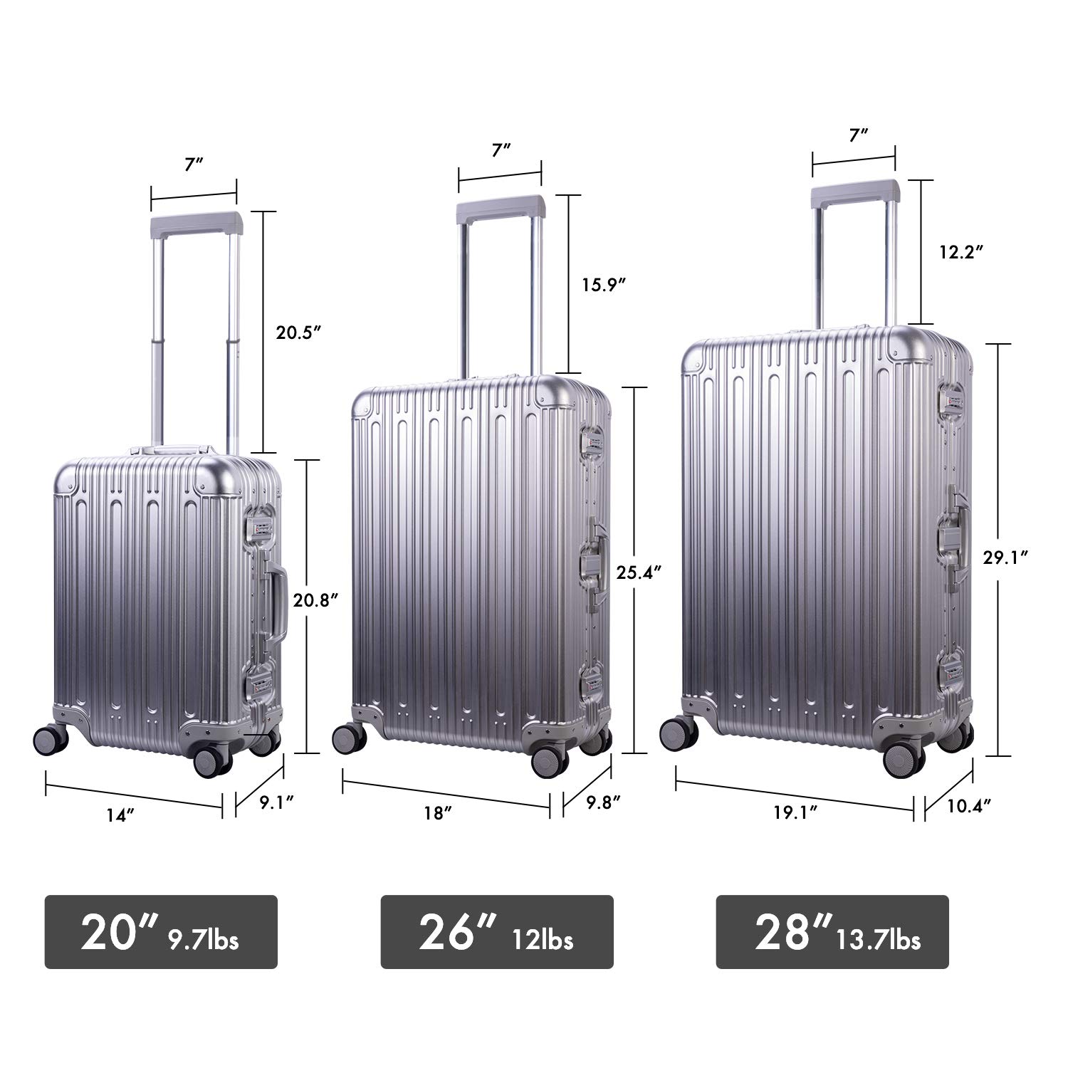 TRAVELKING All Aluminum Carry On Luggage with TSA Locks Fashion Cool Metal Hard Shell Spinner Suitcase (Silver, 20 Inch)…