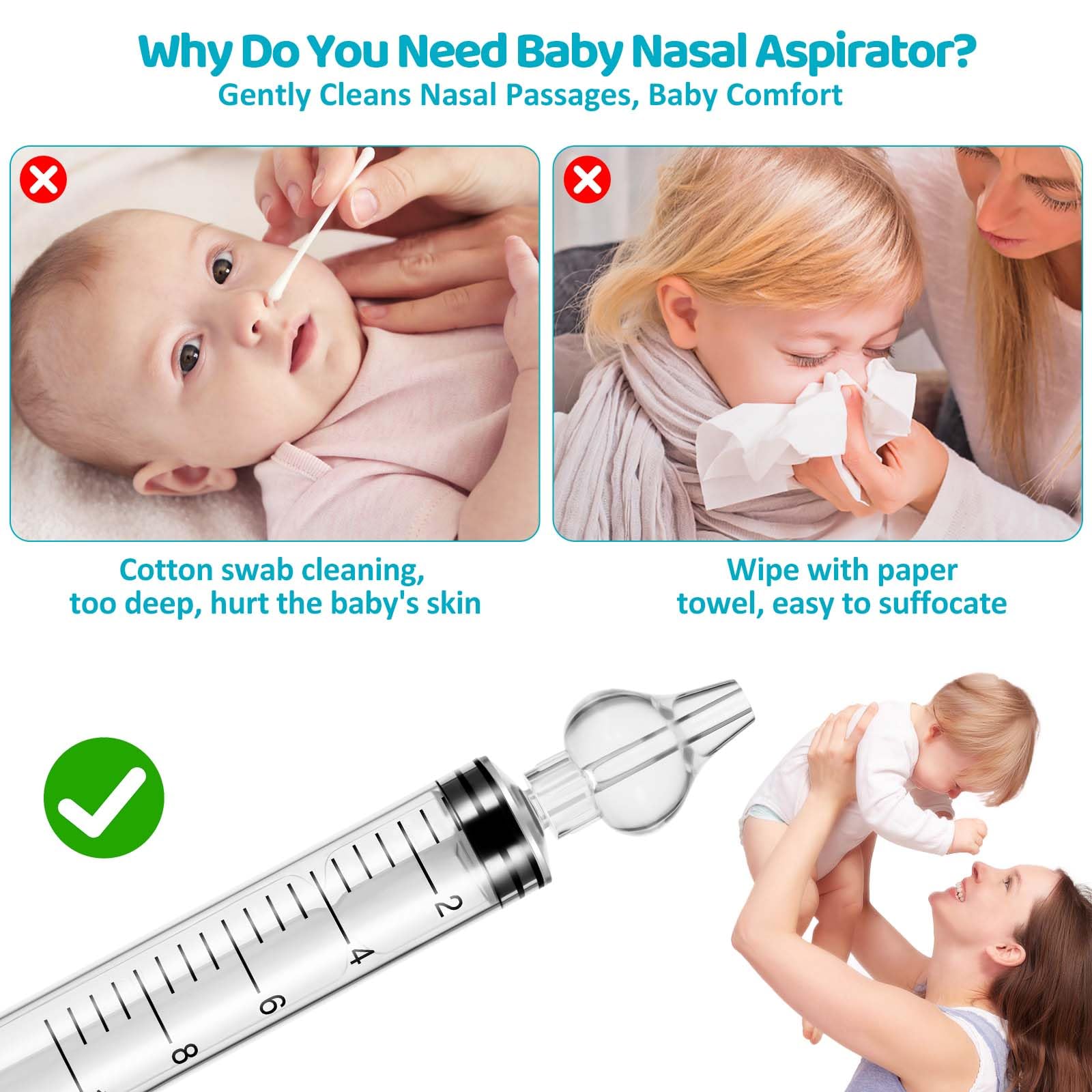 Baby Nasal Aspirator - Professional Rinse System Baby Nasal Irrigator Portable Infant Nose Cleaner Quick Rinse Device BPA Free Nose Sucker for Baby Newborn Infants Kids Children (2 Pieces)