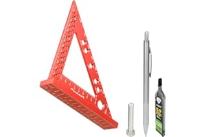 TOOMOD Woodworking Small Square Aluminum Carpenters Precision Mechanical Squares Tool with with 0.9 mm Mechanical Pencil for Carpentry （Red）