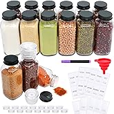 8oz Glass Spice Jars with Grinder Lids, Square Spice Bottles with Deeper Shaker Lids and Airtight Metal Caps, Seasoning Containers for Spice Organization, Fits Cabinet, Drawer, Spice Rack, 15 pack