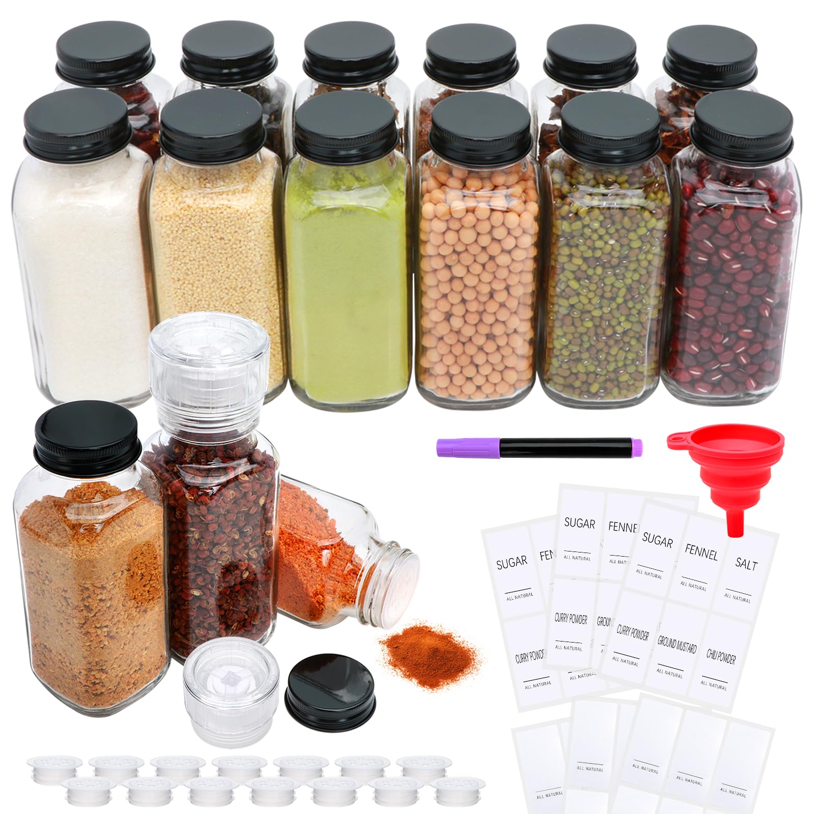 Photo 1 of 8oz Glass Spice Jars with Grinder Lids, Square Spice Bottles with Deeper Shaker Lids and Airtight Metal Caps, Seasoning Containers for Spice Organization, Fits Cabinet, Drawer, Spice Rack, 15 pack