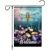 Startlit Patio Colorful Spring Summer Garden Flag 12 x 18 Double Sided Dragonfly Floral Flowers Garden Flag Rustic Farmland Yard Lawn Outdoor Decor Outside Decoration