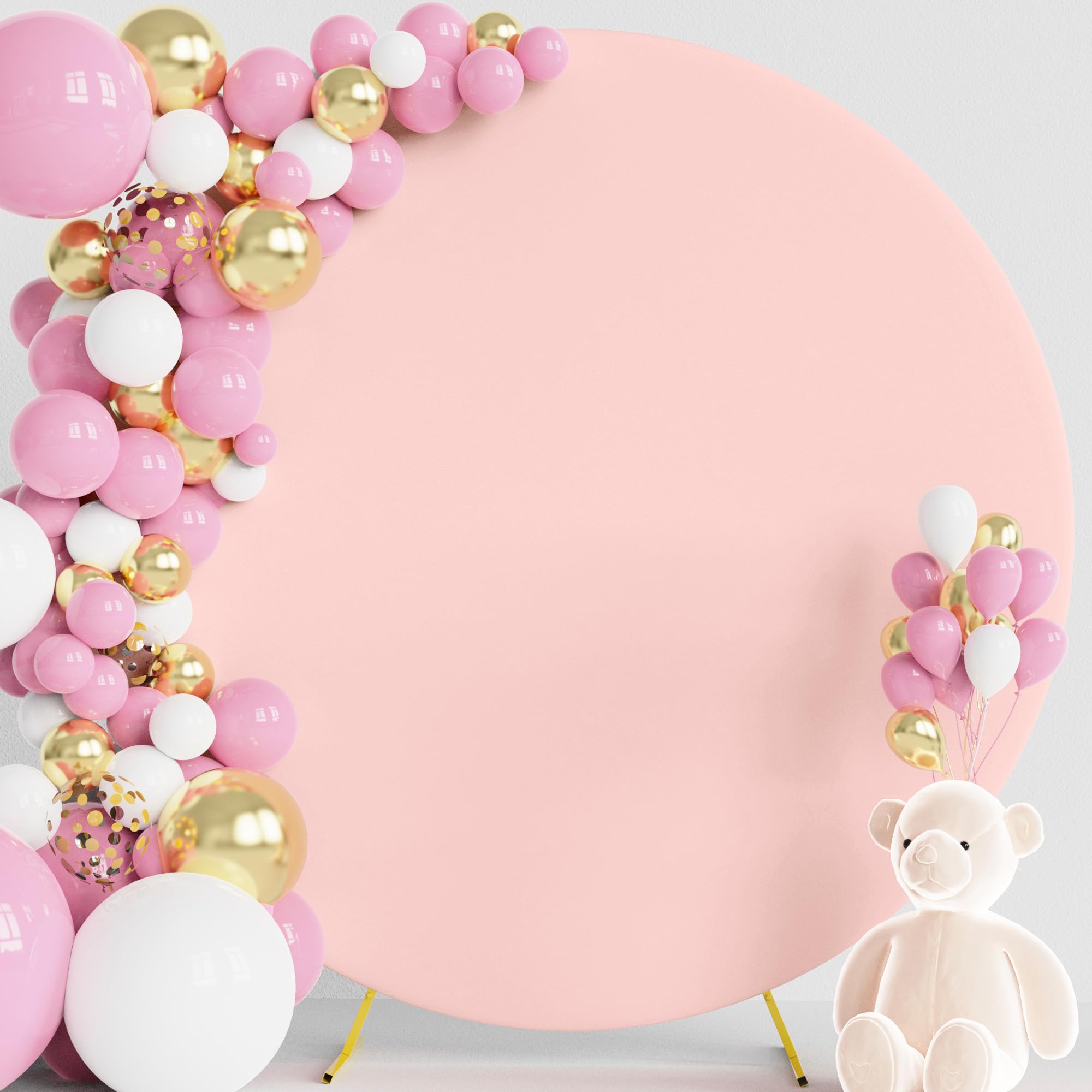 Photo 1 of Wokceer 7.2FT Round Backdrop Cover Round Arch Covers Blushing Pink Spandex Circle Balloon Arch Backdrop Cover for Wedding Birthday Party Baby Bridal Shower Decor