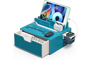 Pezin & Hulin Charging Station Rack with Drawer, Docking Stand Organizer for Phones, Tablets & Earbuds, Nightstand Organizer 