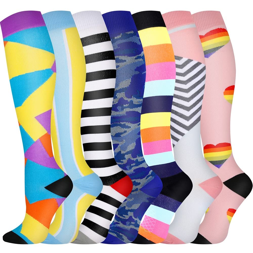 Pnosnesy Compression Socks, (2/4/6/7 Pairs) for Men & Women 15-20 mmHg is Best for Athletics, Running, Flight Travel, Support