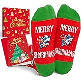 HAPPYPOP Christmas Gifts for Kids Teens - Shark Socks Stocking Stuffers with Greeting Card