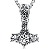 Qyvit Norse Viking Thor Hammer Necklace 925 Sterling Silver Nordic Mjolnir Necklace Viking Talisman Jewelry Gift for Men