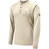 VANLENS FR Shirts for Men Light Weight Flame Resistant Henley Shirts Long Sleeve Shirts HRC2/CAT2 6.5oz 100% Cotton