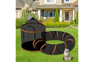 THEYFIRST Cat Enclosure Outdoor Cat Playpen, Portable Cat Tents for Outside Foldable Cat Tunnel Tubes, Outdoor Cat House with Storage Bag（1 Cat Tent and 1 U Shape Tunnel）