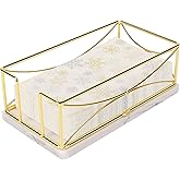 Livabber Guest Napkin Holder, Metal Bathroom Paper Hand Towel Storage Modern Napkin Tray Caddy for Countertop, Table Kitchen, Dinning Room (Gold, Marble Base)