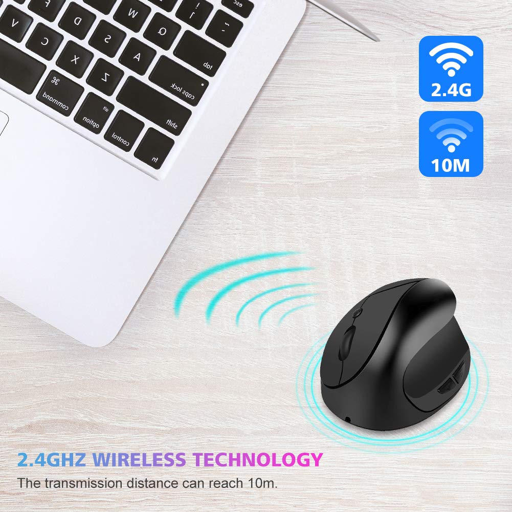 Ergonomic Mouse,Vertical Wireless Mouse, Rechargeable 2.4G Optical Vertical Mouse, 3 Adjustable DPI Levels, 6 Buttons Laptop, PC, Computer, Desktop, Notebook 【Small Hands】- Black