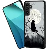 ZQLPLZR for Galaxy A15 5G Case,Tire Anti-Skid Edges Cute Design Shockproof Bumper Full Protection Black Back Cover for Samsung Galaxy A15 5G 6.5 Inch,Black Cat and Moon