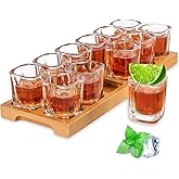 INFTYLE Shot Glass Set - 2oz/60ml Set of 12 Shot Glass Tray Holder Set Thick Base for Club Bar Party (12pcs)