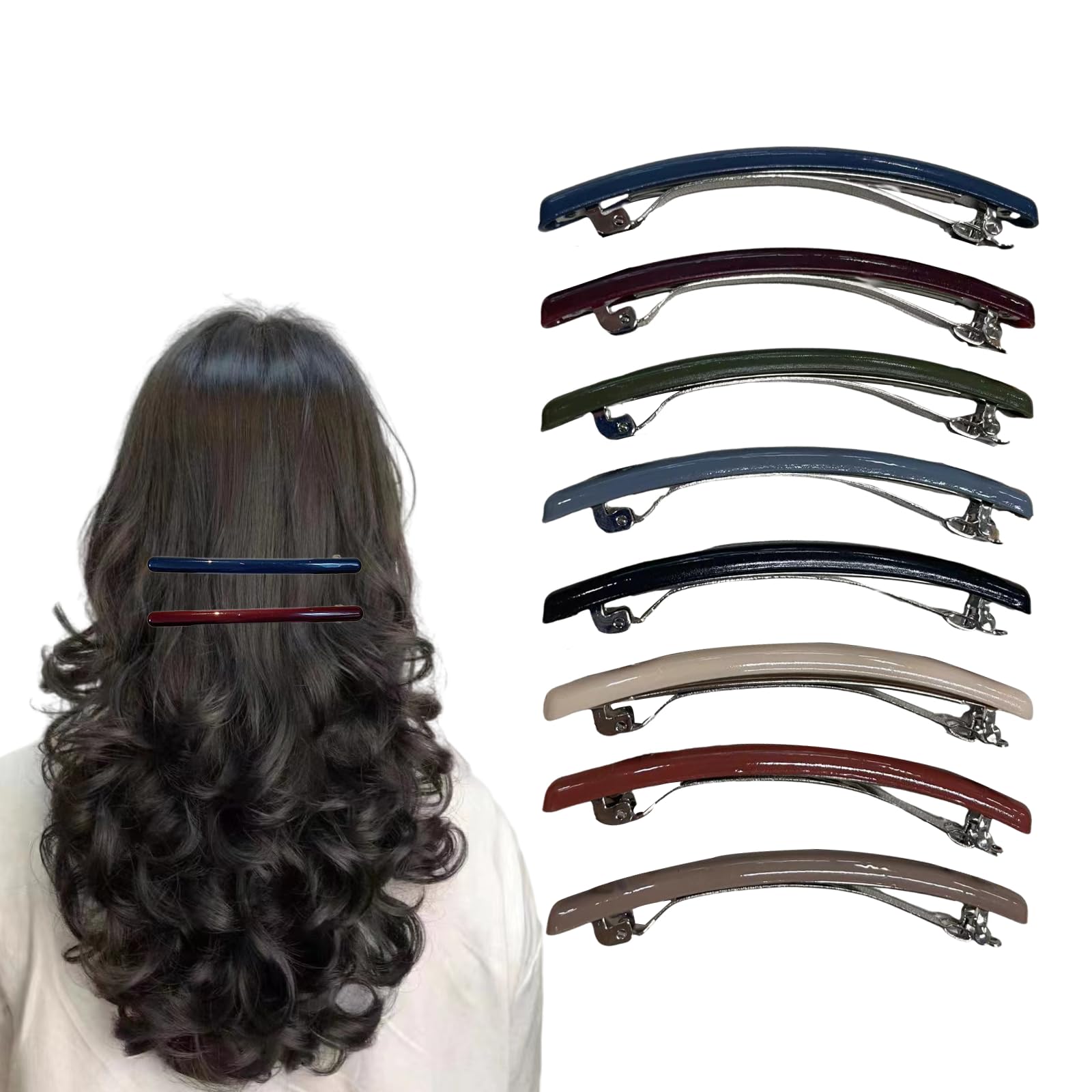 8Pcs Hair Barrettes for Women Thin Hairs, French Hair Barrettes Clips, No Slip Flat Hair Clip Hair Pins Claw Clasps Hair Styling Accessories