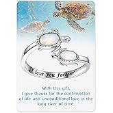 EJALEN 925-Sterling-Silver Opal/Turquoise Sea Turtle/Dolphin/Sea Life Ring - Inspirational I Love You Forever Adjustable Open Nature Ocean Mother Daughter Ring Cute Animal Jewelry Gifts for Women