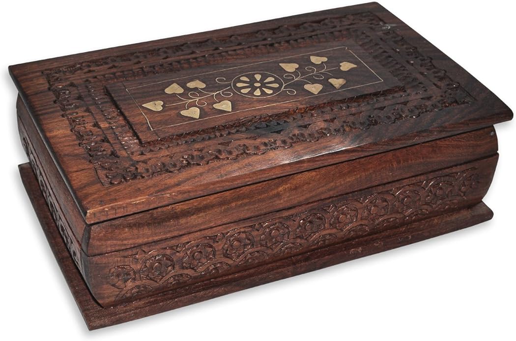 Wooden Jewelry Box Brass Inlay Work Handmade Accessories Amazon.co.uk
