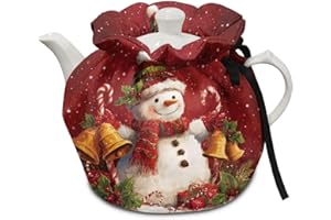 HUISEFOR Christmas Tea Cozy Cover Insulated Dust Cover for Teapot Snowman Tea Pot Covers for Keeping Warm Kettle Protector Washable Portable Kitchen Decoration Gift for Christmas