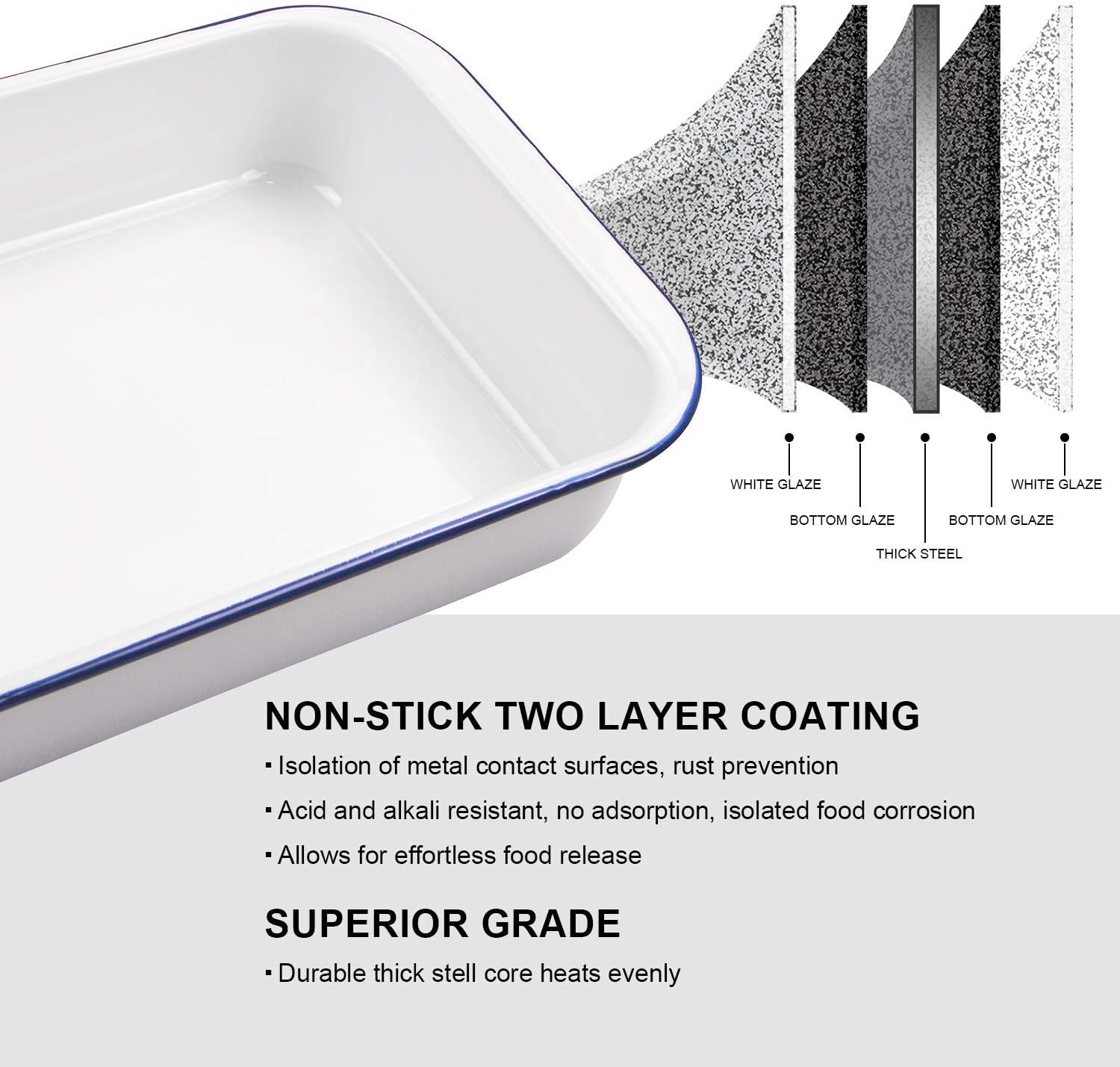 webake Enamel Roasting Tin with Plastic Lid Deep Pie Dish Baking Tray Bakeware Oven Pans, 36 x 24 x 7 cm, 1 Pcs - Image 3
