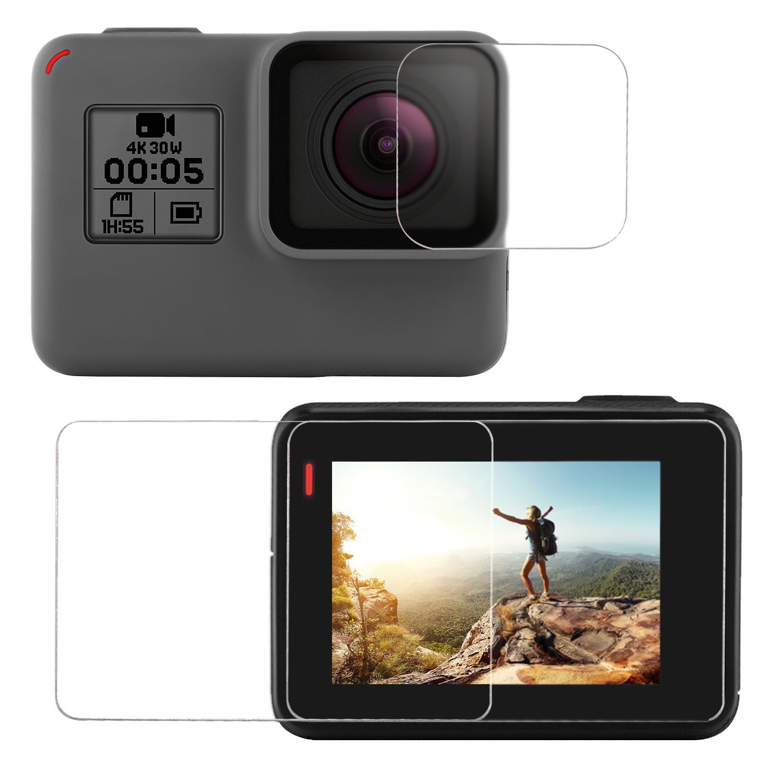 MyArmor 2x LCD & Lens Tempered Glass Screen Protector Skin Film + 2x Lens Silicone Protective Cap Cover with Cleaning Kits for Gopro Hero 5 (Not Suitable for Other Gopro Medels)