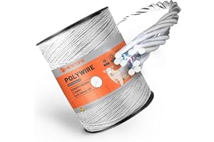HENGTONG Electric Fence Polywire 3280ft (1000m), 6-Strand Stainless Steel Conductors, Rust & UV Resistant, Portable Electric Fencing, Durable & Reliable Conductivity, White