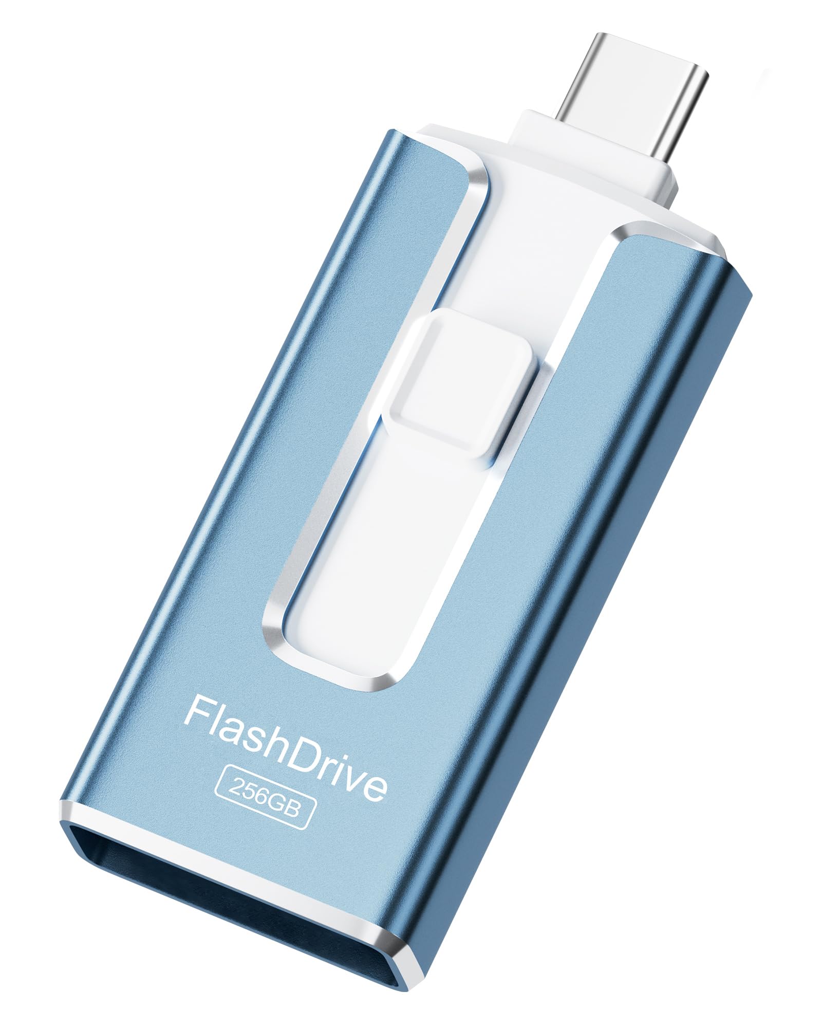 Photo 1 of MFi Certified Flash Drive for iPhone 256GB, 3 in 1 Type-C USB Memory Stick Thumb Drive for Photos Videos, High Speed External Memory Storage Photo Stick for iPhone iPad Android PC (Sky Blue)