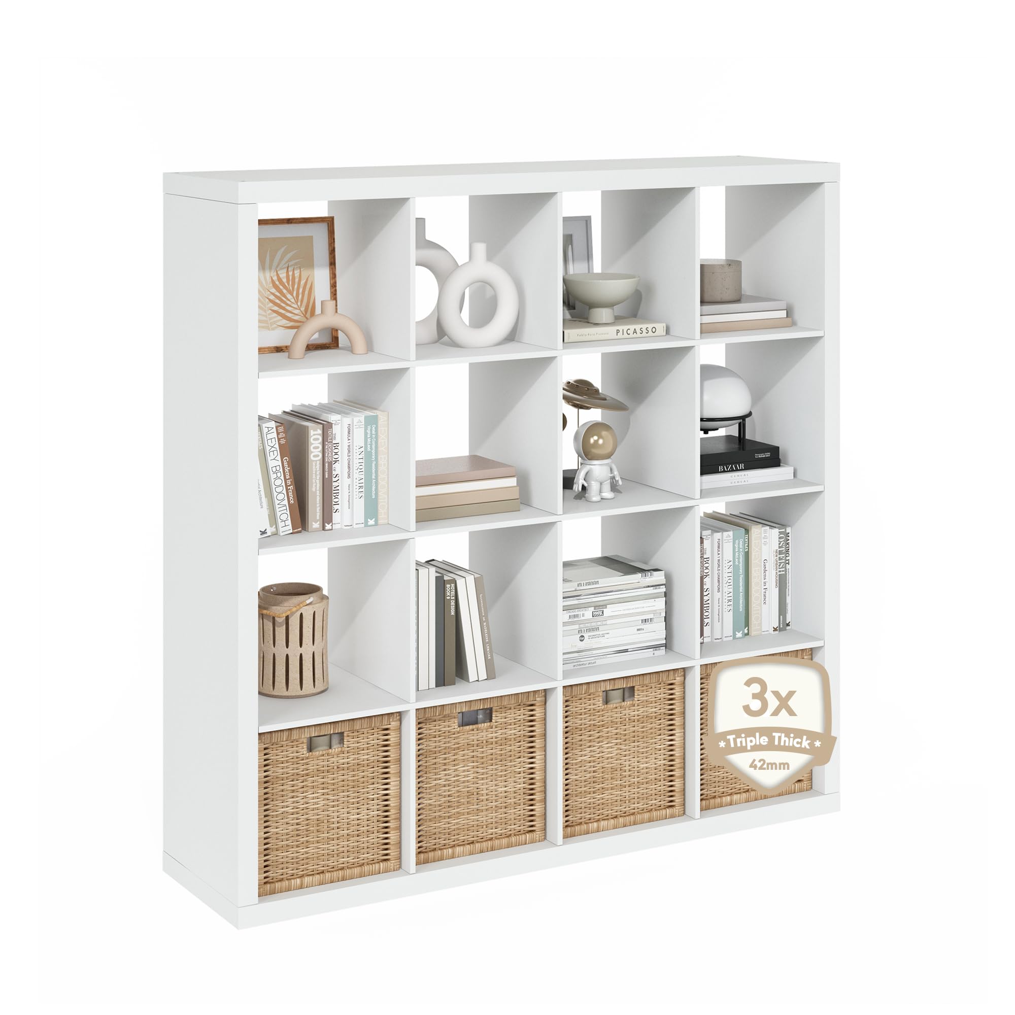 Photo 1 of Furinno Cubicle Triple Thick Frame Decorative Cube Storage Organizer, 16-Cube, White