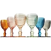 Khen Beaded Goblet Wine Drinking Glasses Set | Set of 6 | Vintage Hobnail Bubble Design Red or White Glassware, Old-Fashioned, Art Deco Glass for Water, Wine, Cocktail Dishwasher Safe (14.8 OZ)