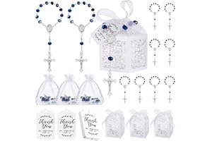 Yinkin 100 Pcs Baptism Favors Set Including 25 Mini Rosary Baptism Favors 25 Organza Bags with Drawstring 25 Thank Kraft Tags