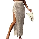 OYOANGLE Women's Bathing Suit Cover Up High Waisted Hollow Out Split Thigh Long Skirt Coverups