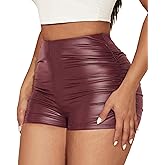 Women's Ruched Faux Leather Mini Shorts High Waist Hot Pants Sexy Going Out Rave Skinny Pleated Casual Summer Shorts
