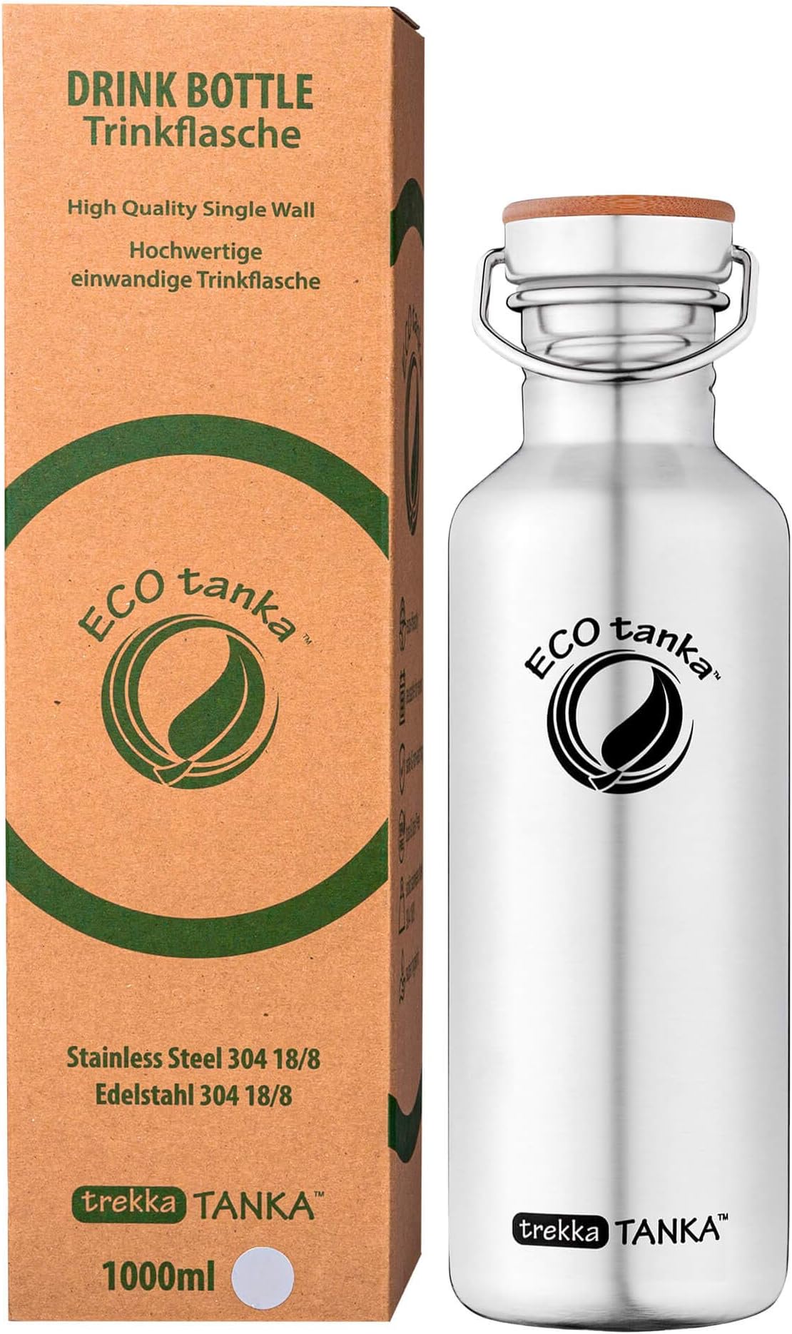 ECOtanka trekkaTANKA, 1000ml, 35oz, stainless steel drinking bottle, BPA-free, ecological, sustainable, robust, very lightweight