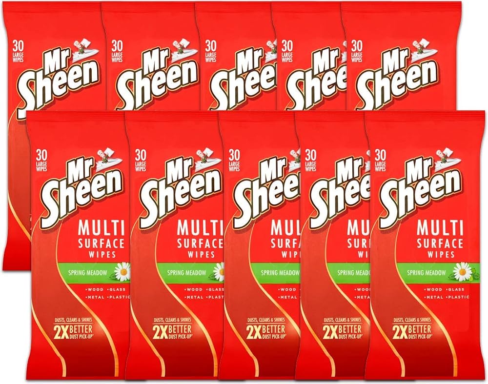 Mr Sheen Multi Surface Wipes Clean Dust Wood Glass Metal Plastic Spring Meadow