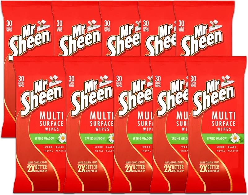 Mr Sheen Multi Surface Wipes Clean Dust Wood Glass Metal Plastic Spring Meadow