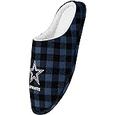 FOCO Men'sNFL Sherpa Lined Buffalo Check Memory Foam Slippers