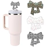 3 Pack Printed Bow Straw Toppers, Silicone 10mm/0.4In Reusable Dust-Proof Straw Cover Caps for Stanley Cup 30&40oz, Tumblers Accessories Gift (3 Colors B)