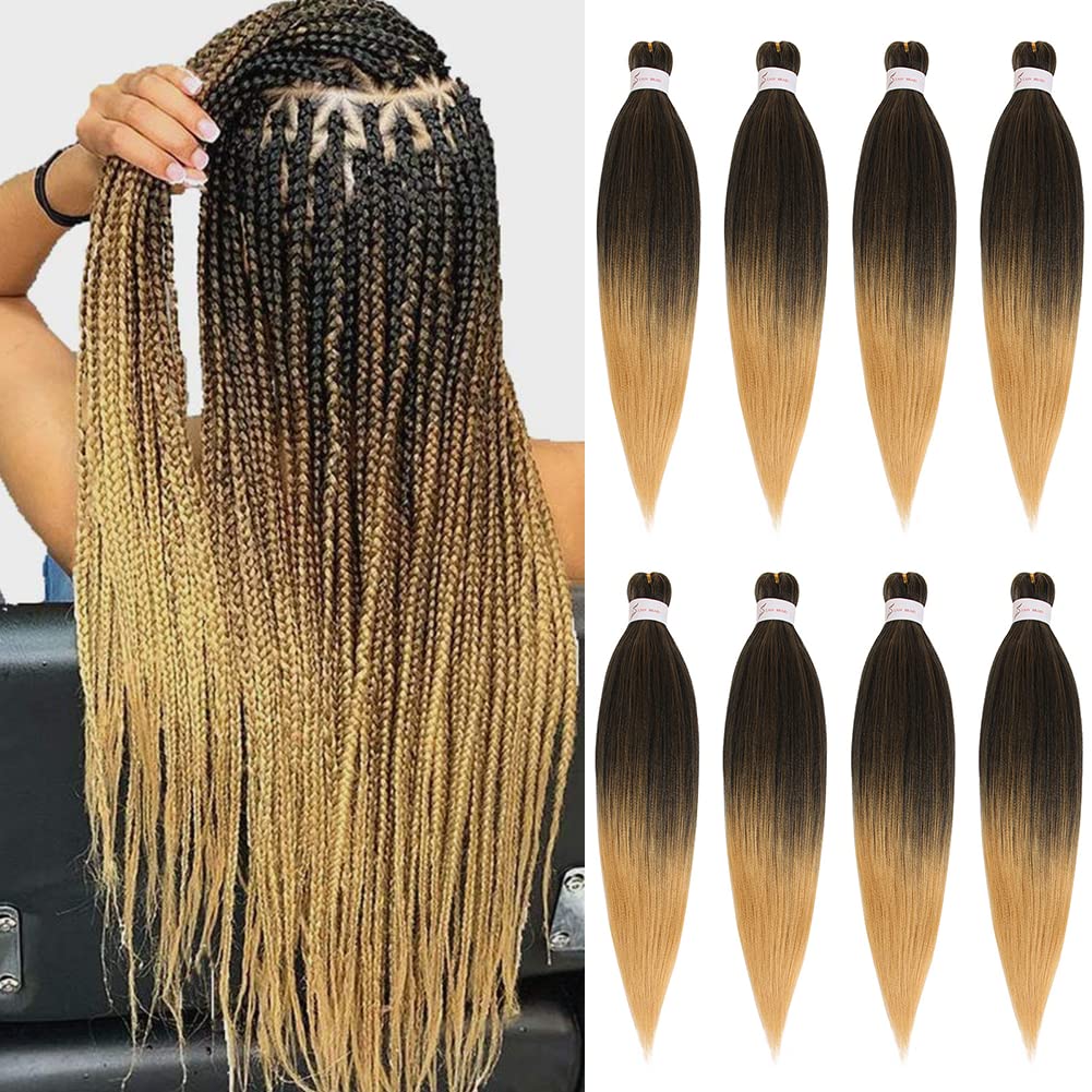 Xtrend 26 Inch EZ Braids 8Packs Pre-Stretched Easy Braiding Hair Extensions for Box Braids Hair Ombre Blonde Hot Water Setting Synthetic Fiber Hair Extensions T27#