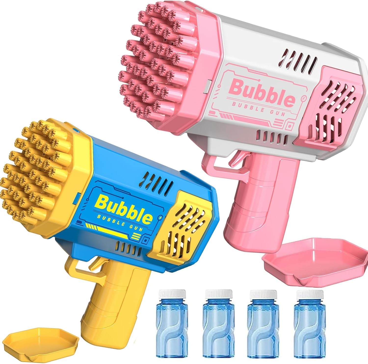 2 Pack Bubble Gun, 40 Holes Bazooka Bubble Gun with 2 Bottles of Bubble Solution, Bubble Blaster Toy 5000+ Bubbles Per Min Bubble Maker Outdoor Toys for Girls Party