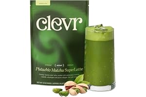 Clevr Blends Pistachio Matcha SuperLatte, Organic Ceremonial Grade Matcha, Instant Superfood Powder Blend with Lions Mane, Reishi Mushroom, Coconut Cream, Oat Milk, Ashwagandha, Serve Hot or Iced, 12oz