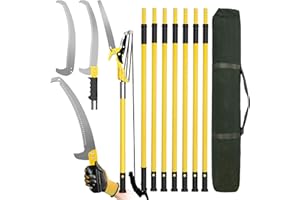 Dremmt Manual Pole Saws for Tree Trimming 27 FT, Tree Trimmer Long Handle Pruner with Thickened Saw Blade and Scissor, Palm Tree Trimmer for Backyard and Garden, Branch Cutter Pole Saw