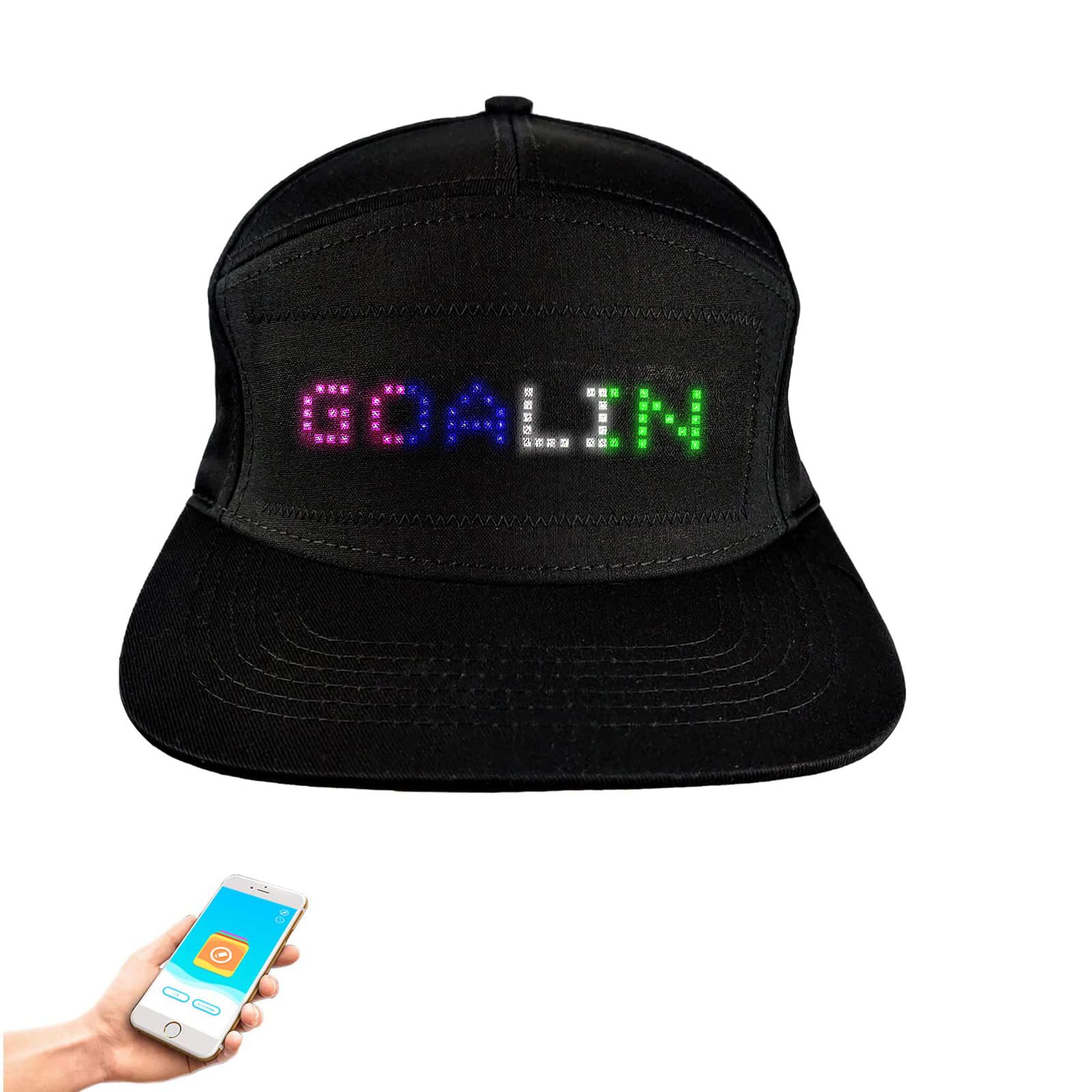 Rehomy Bluetooth LED Hat Display, APP-Controlled LED Baseball Cap with Customisable RGB Scrolling Text, Detachable LED Display Screen Smart Hat for Party Running Fishing Festivals Black