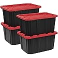 CX BLACK & YELLOW®, XTRA TALL 27-Gallon Heavy Duty Tough Storage Container & Snap-Tight Lid, (28.5”L x 19.4”W x 15.2”H), Weather-Resistant Design and Stackable Organization Tote [4 Pack]
