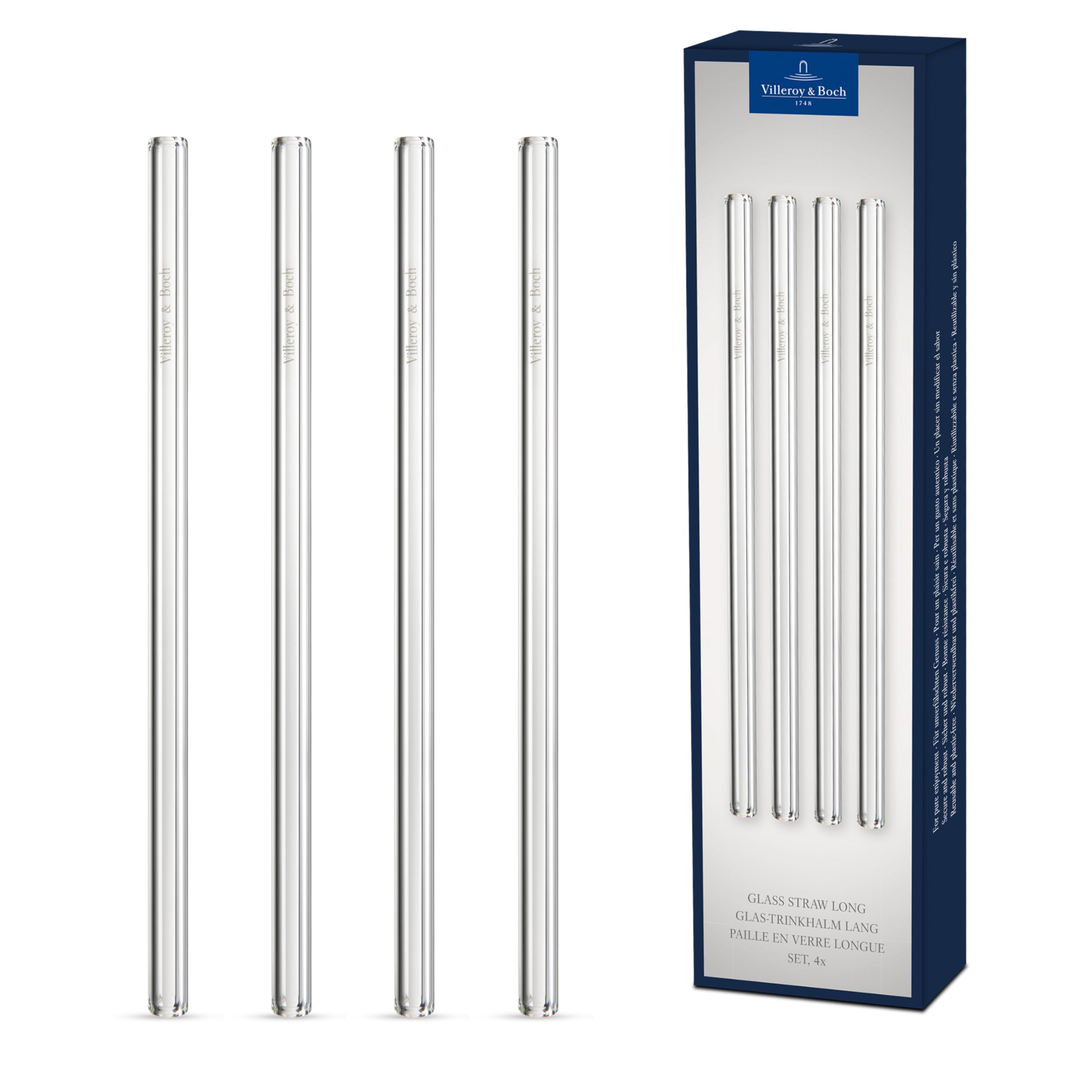 Villeroy & Boch - Purismo Bar, Long Glass Straw, Set of 4, 20 cm, Crystal Glass