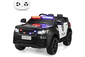 TOBBI Police Car Ride on Electric Car for Kids to Drive Battery Powered Ride-on Toys Cop Cars with Remote Control, Siren, Flashing Lights, Music, Spring Suspension, Carbon Black