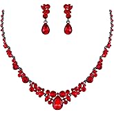EVER FAITH Rhinestone Crystal Elegant Bridal Floral Teardrop Necklace Earrings Set