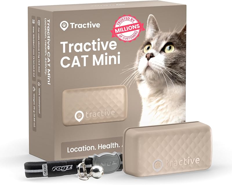 Tractive Smart Cat Tracker Mini | Real-Time GPS | Safety Collar Brown