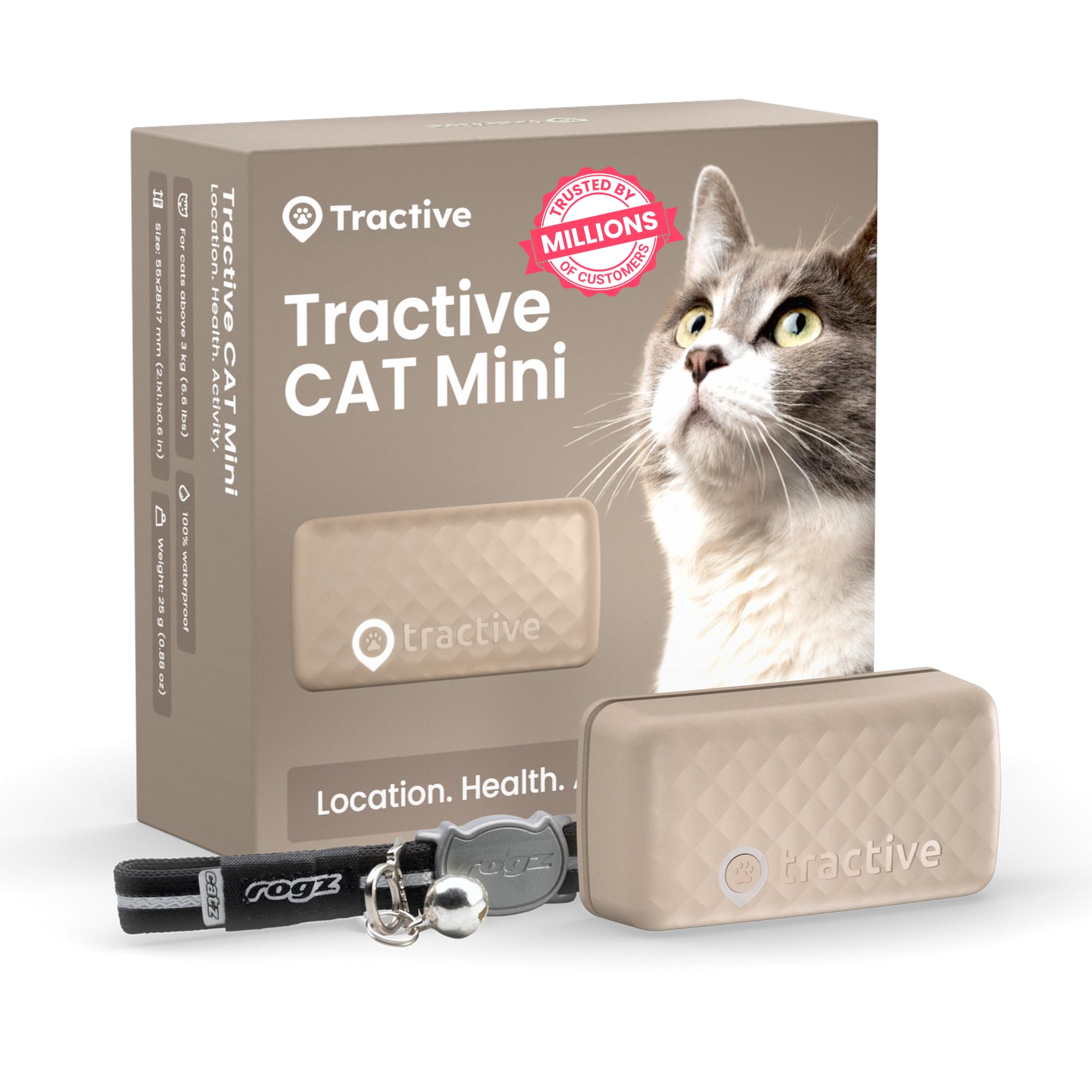 Tractive Smart Cat Tracker Mini | #1 Cat GPS | Real-Time Location Tracking | Territory & Location History | Safety Collar included (Brown)