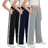 EXARUS Girls Sweatpants Wide Leg Baggy Teen Sweat Pants Cargo/Side Striped/Crossover V Waist Casual with Pockets 6-14Y